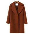 thumbnail image 6 of HTNBO Women's Wool Blend Double Breasted Pea Coat Notched Lapel Mid Long Trench Overcoat with Pockets, 6 of 7