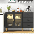 thumbnail image 2 of Wine Bar Cabinet with LED Light, Home Coffee Bar Cabinet with Glass Doors and 3 Drawers, Liquor Cabinet for Dining Room, Living Room, Kitchen (Black), 2 of 6