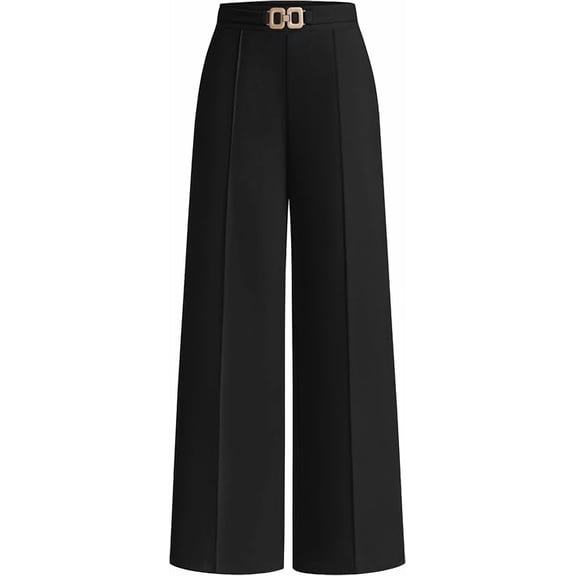 PRETTYGARDEN Women's High Waisted Dressy Casual Pants | Decoration Buckle,Front Seam Trousers with Pockets,Business Casual Outfits,Work Office Slacks,Daily Palazzo Pants All Season