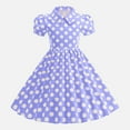 thumbnail image 2 of CAICJ98 Girls Vintage Dresses Kids Polka Dot 50's Dress Short Sleeve Turn-Down Collar Swing Dresses for Toddler Girls Party Dress Purple,3-4 Years, 2 of 7