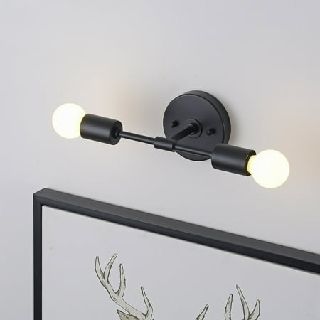 

2 Light Black Wall Sconce - Modern Minimalist Bathroom Vanity & Hallway Lighting - Mid Century Industrial Exposed Bulb Wall Lamp - BROOKLYN
