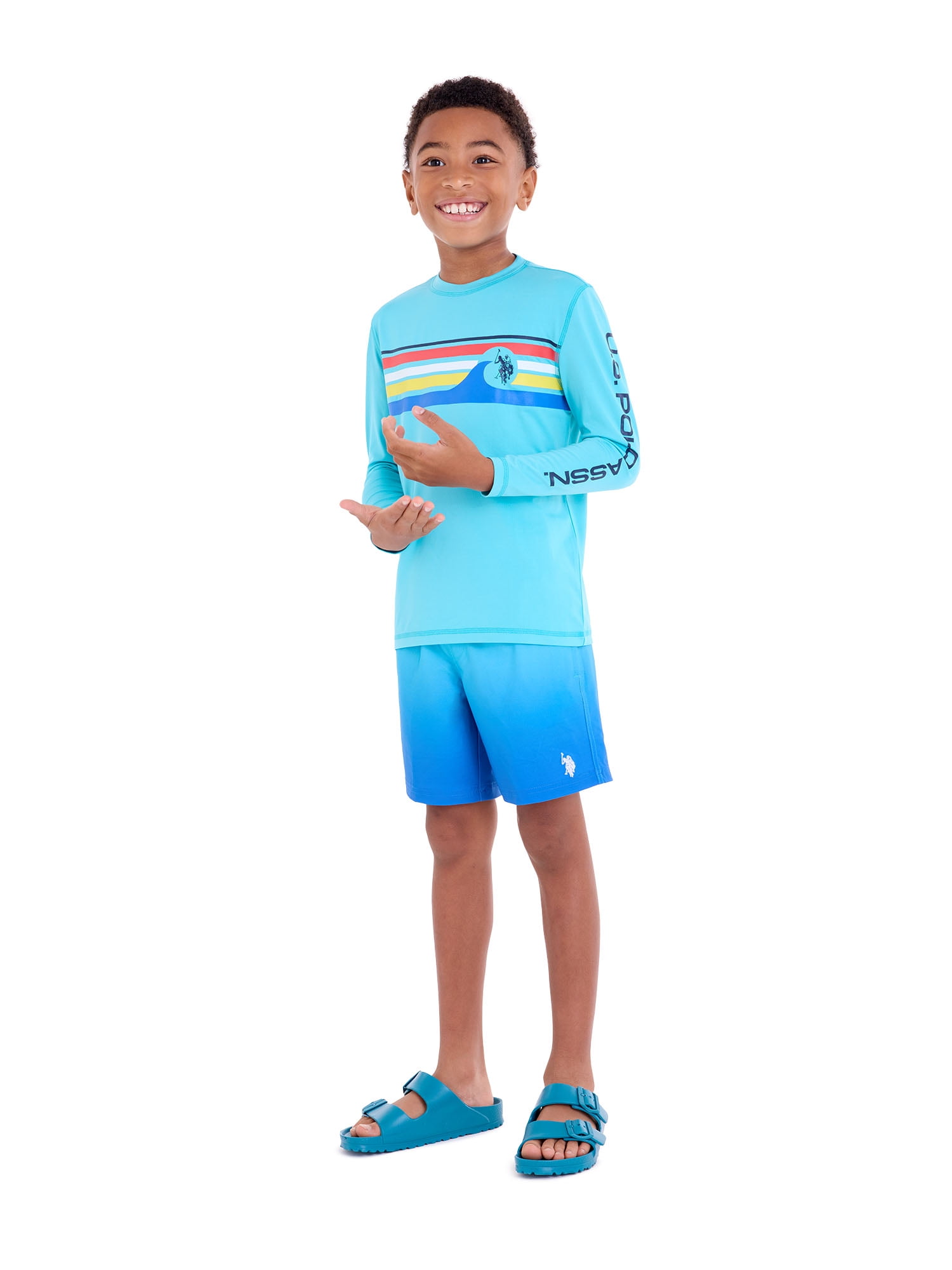 U.S. Polo Assn. Boys Long Sleeve Chest Stripe Rashguard, Sizes 4-18