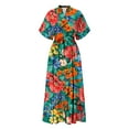 thumbnail image 5 of Weiqiqre Summer Dresses for Women Floral V Neck Puff Sleeve Empire Waist A Line Flowy Long Beach Boho Dress, 5 of 6
