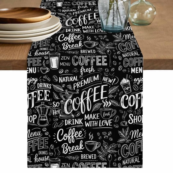 Black Coffee Table Runner 90 Inches, Farmhouses Modern Simple Cup Plants Bed Runner Dresser Scarves Tabletop for Indoor Outdoor Parties/Ceremony/Banquet, 13" x 90"