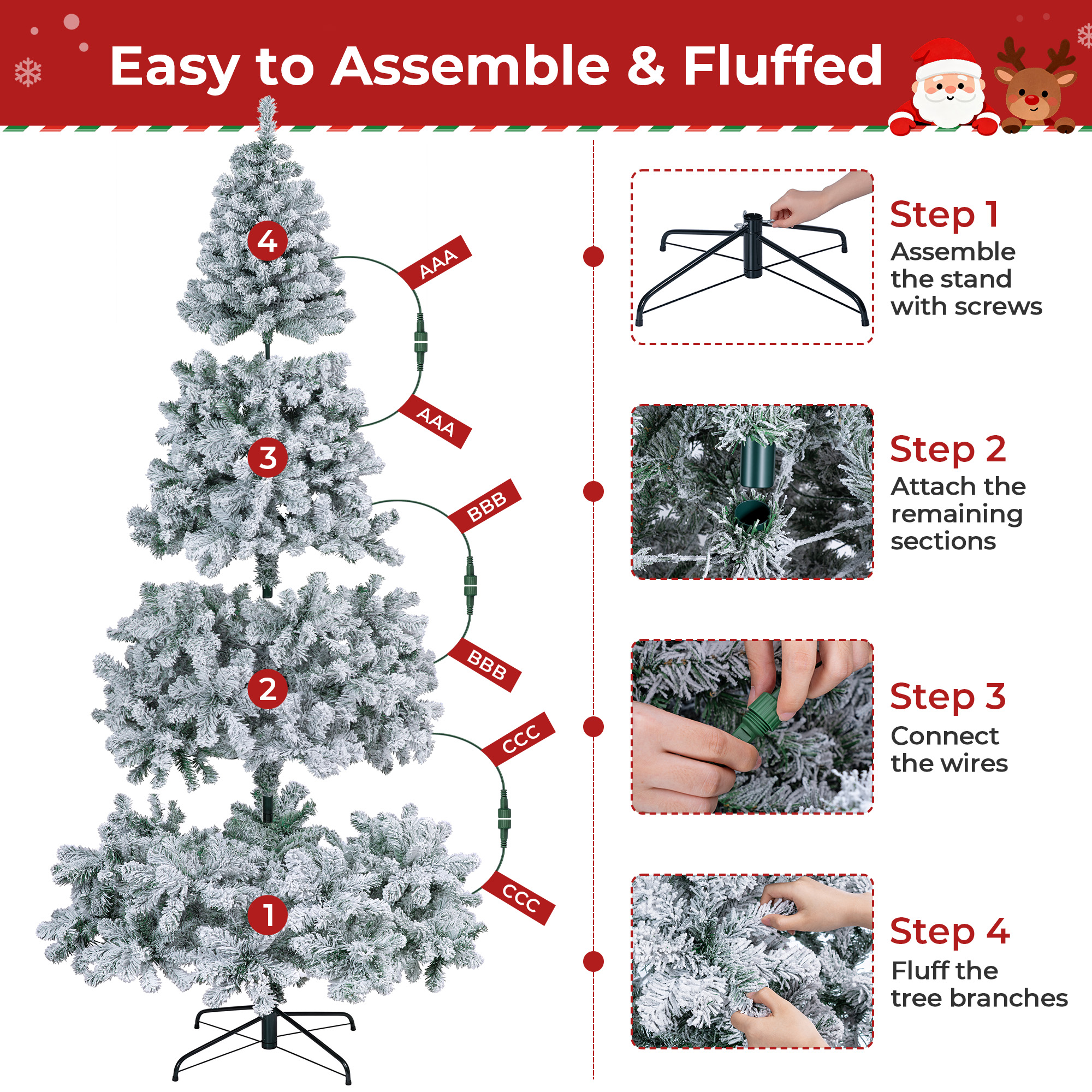 FIRSTNESS 7.5ft Pre-Lit Snow Flocked Christmas Tree, 11 Light Modes photo 6
