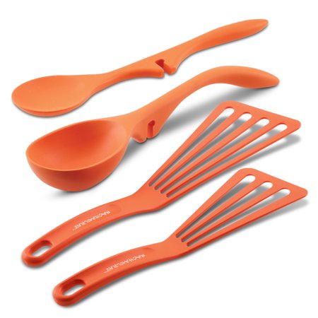 Rachael Ray Kitchen Utensils Nonstick Lazy Spoon  Ladle  and Turner Set  4-Piece  Orange