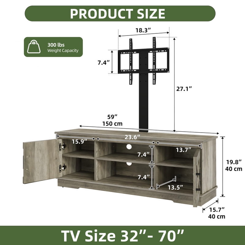 Uforic Farmhouse TV Stand with Mount for 60/65/70 inch TVs, Entertainment Center, Height Adjustable, Rustic Oak