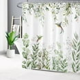 thumbnail image 2 of Sage Green Eucalyptus Shower Curtain for Bathroom Floral with Green Leaf and Hummingbird on White Fabric Shower Curtain with Hooks 72X72 inches Green and White Plant Bathroom Shower Curtain Set, 2 of 4