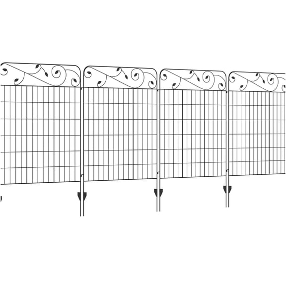 JERFIT 11.5ft 4-Pack Black Steel Garden Fence Panels, 43" Height Decorative Outdoor Wire Fencing for Animal Barrier, Yard Landscape & Flower Bed Edging