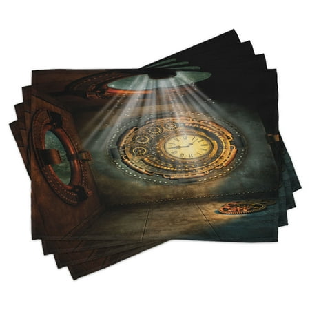 

Fantasy Placemats Set of 4 Fantasy Scenery With Clock Dream Sky Rays From The Ceiling Fictional Artwork Washable Fabric Place Mats for Dining Room Kitchen Table Decor Brown and Teal by Ambesonne