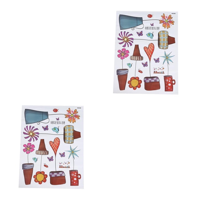 Injueey Maceta flor pared pegatina PVC hogar niños habitación calcomanías TV Fondo extraíble comedor papel tapiz 60*45cm 2piezas Injueey CBP012357