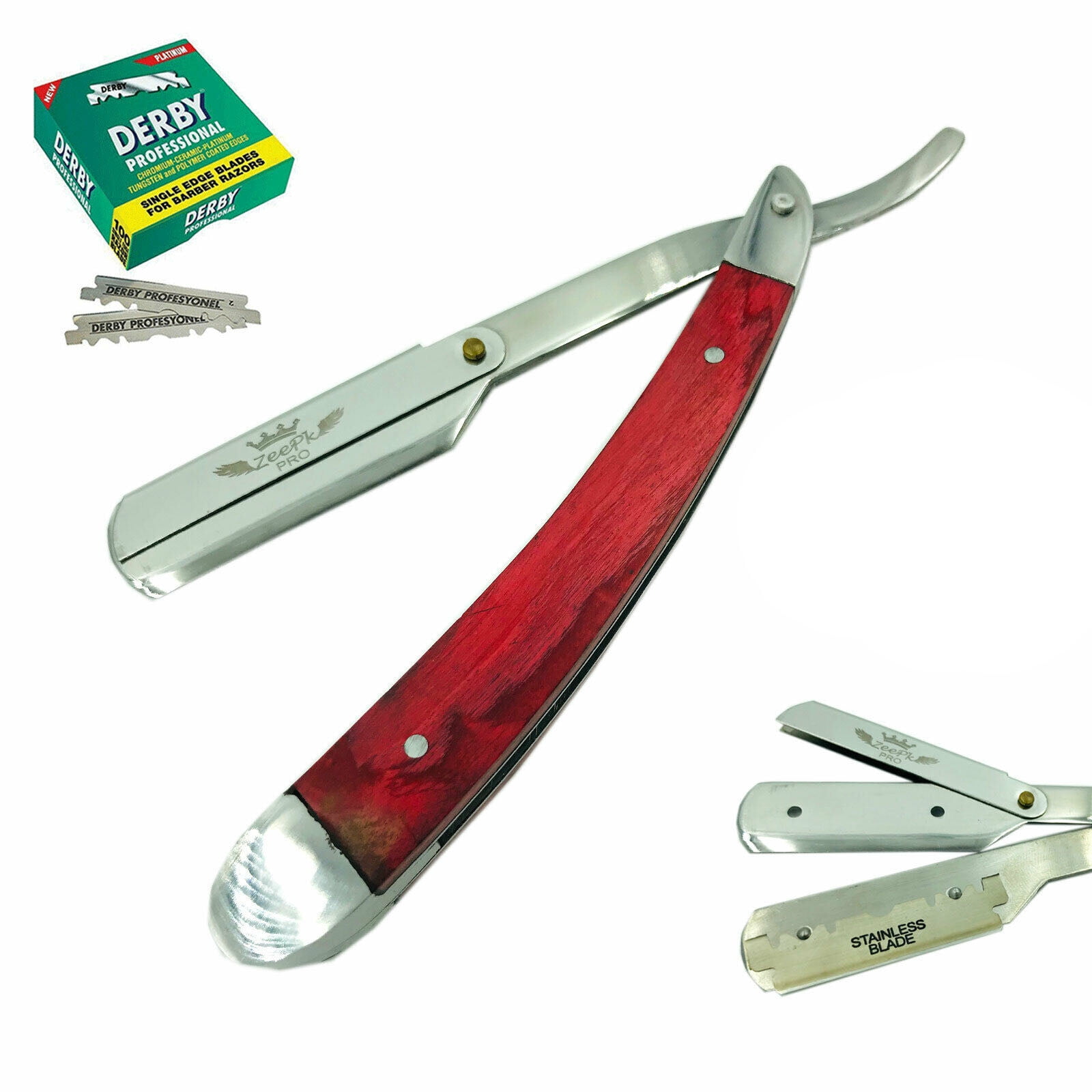 NEW SMART BEARD CUT THROAT STRAIGHT BARBER RAZOR + 100 SHAVING BLADES