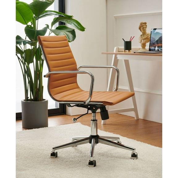 LUXMOD® Mid Back Office Chair with Armrest, Terracotta Adjustable Swivel Chair in Durable Vegan Leather, Ergonomic Desk Chair for Extra Back & Lumbar...