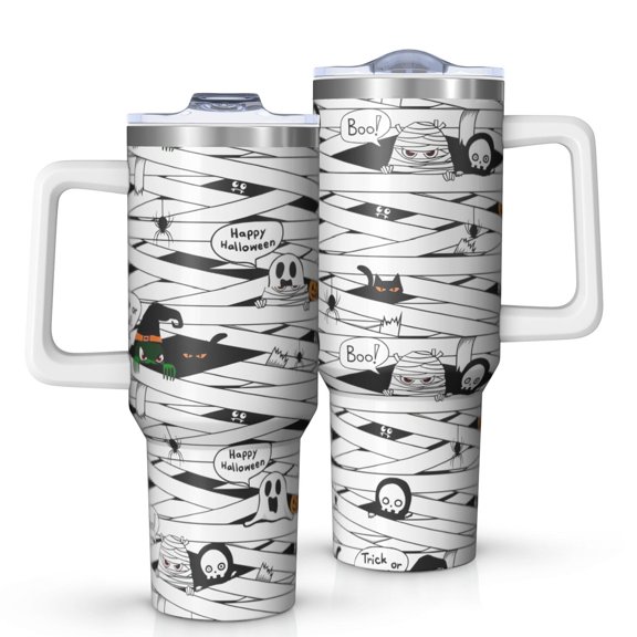 Spooky Halloween Pattern Tumbler with Handle and Lid,40oz Double Wall Vacuum Insulated Tumbler,Cups Gift for Women and Men
