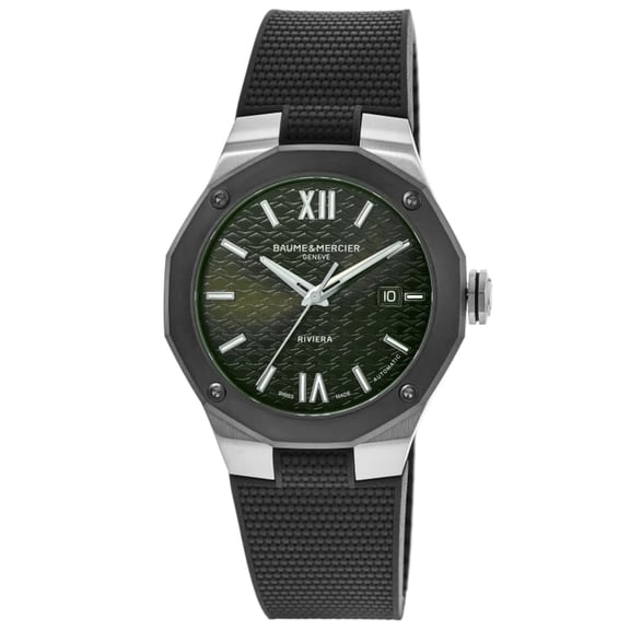 Baume & Mercier Riviera Automatic Green Dial Rubber Strap Men's Watch 10763