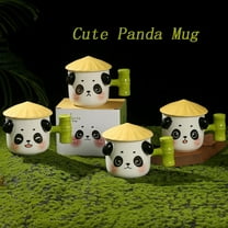 Cute Martial-art Panda Mug with Chivalrous Hat Shape Lids, Hand-painted Ceramic Coffee Mug, Creative Thickened Insulated Mug with Bamboo Shape Handle, Best Gifts Collection(Laughing Style)