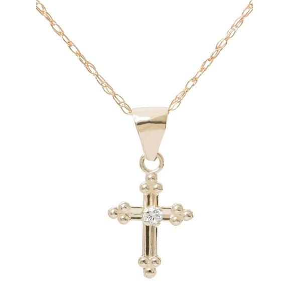 Brilliance Fine 's Girl’s/Tween 14K Yellow Gold CZ Cross Pendant, 18” Chain