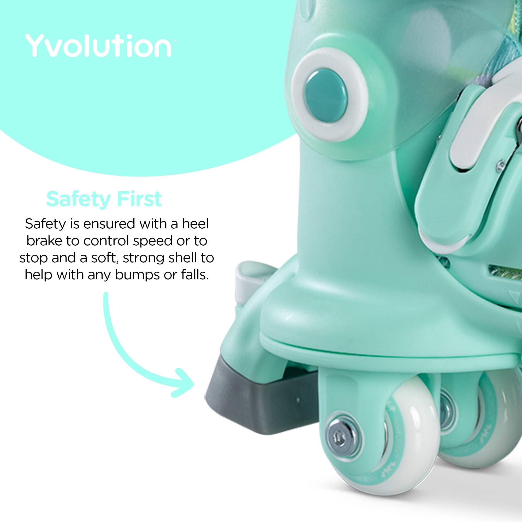 Yvolution Twista Kids Skates, Adjustable Modes, Kids Size 7J-11J, One Pair, Unisex, Green