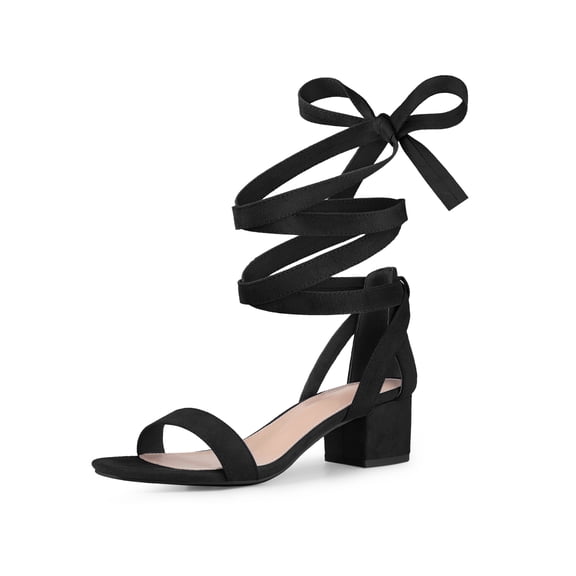BLISSFUL STEP Strappy Heels Open Toe Block Heel Lace Up Sandals for Women Royal Black 8