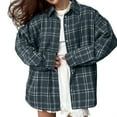 thumbnail image 2 of Womens Button Down Flannel Shirts Long Sleeve Plaid Shackets Business Casual Blouse Top Green Checkered M, 2 of 8