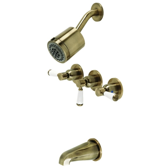 Kingston Brass KBX8133DPL Paris Three-Handle Tub and Shower Faucet, Antique Brass