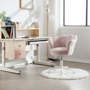 Guyou Kids Desk Chair, Velvet Rolling Swivel Children Chair, Adjustable Student Task Chair, Petal Type Backrest Vanity Chair for Bedroom Dormitory Children Gifts, Pink