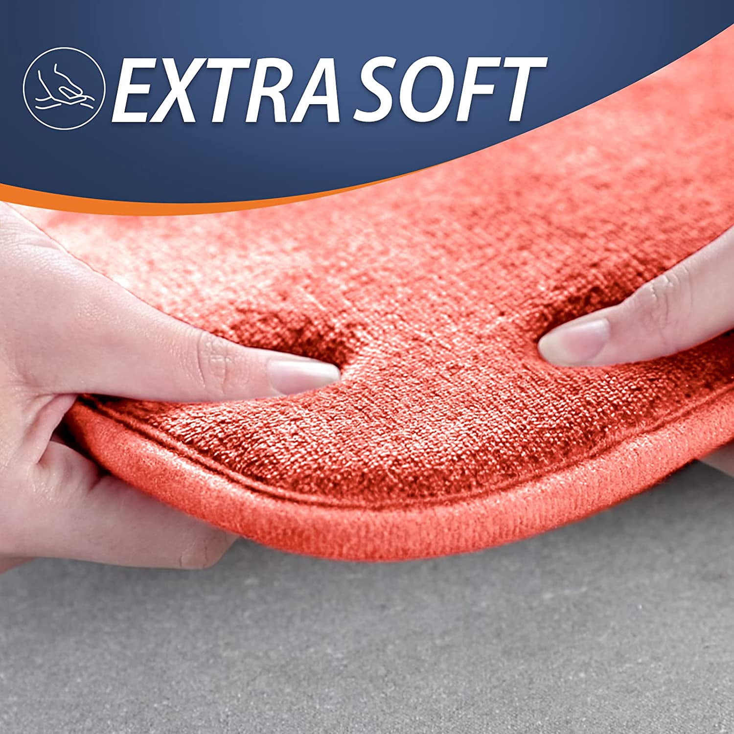 Extra Thick Memory Foam Bath Rug (20x32 Coral) Nonslip Absorbant Super Cozy Velvet Bathroom Mat, Premium Soft Plush Comfortable Carpet for Bath Room Shower Floor Tub, Machine Washable
