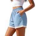thumbnail image 4 of Lmueinov Womens Boho Shorts with Pockets 100% Cotton Elastic Waist Lace Tassel Trim Loose Fit 2026 Trendy Comfy Summer Beach Vacation Wear, 4 of 5