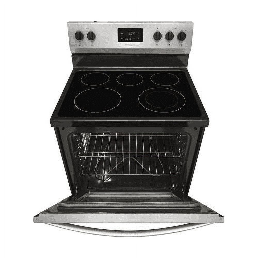 Frigidaire FCRE3052AS Electric Range, 30", Stainless Steel, 5 Elements, Glass Top ,Manual Clean Oven, 3000 Watt Quick Boil Element, Store-More™ Storage Drawer, SpaceWise® Expandable Element, Keep Warm Zone, Oven Capacity 5.3 CuFt, Product Dimensions HxWxD (in) 46 9/16" x 29 7/8" x 25 3/4", Product Weight (lb) 147.25 - image 4 of 7
