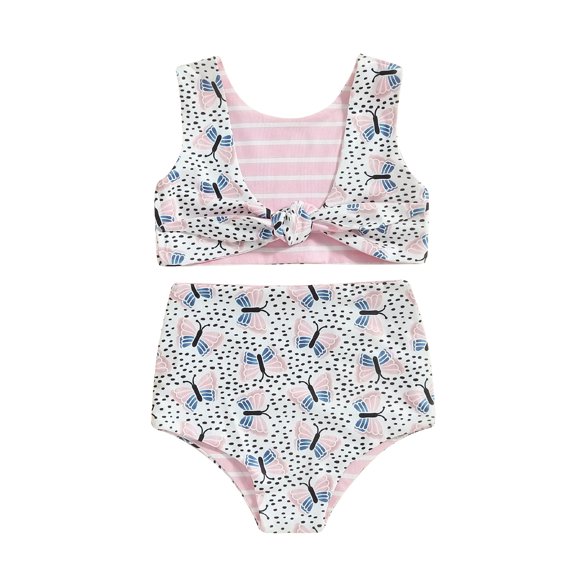 Aojekbee Toddler Baby Girls Summer Swimsuit Butterfly/Cow Head/Floral Print Sleeveless Tankini Tops Swim Shorts 2 Pieces Bathing Suit