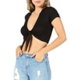 thumbnail image 3 of Women's Sexy Casual Tie Knotted Front Soft Rib Jersey Crop Top - Made in USA, 3 of 5