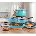 thumbnail image 2 of Enameled Aluminum Soup Pot Azure Belly Deep Casserole Cooking Pot with Glass Lid Enameled Camping Cookware Camping Stockpot for Cooking (6.55-qt. (6.2 L)), 2 of 7