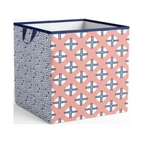 Bacati - Tribal Olivia Coral/Navy Cotton Percale Fabric covered Storage, Small Box, 10 L  x 10 W x 10 H inches