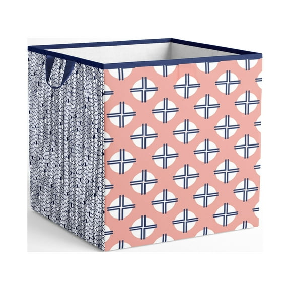 Bacati - Tribal Olivia Coral/Navy Cotton Percale Fabric covered Storage, Small Box, 10 L  x 10 W x 10 H inches