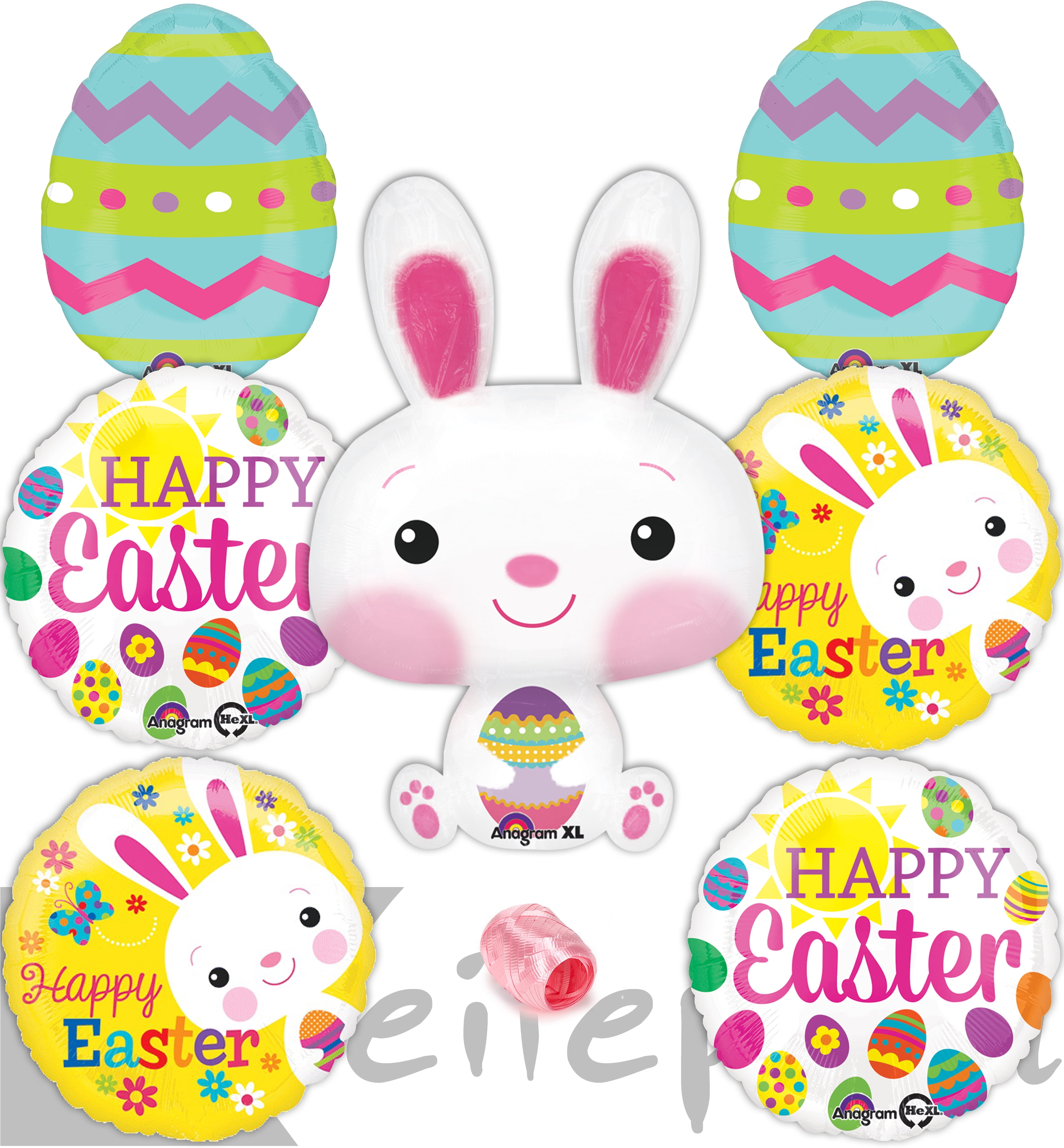 Colorful Happy Easter Bunny Spring Party Decor Mylar Ult 8pc Balloon ...