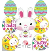 Colorful Happy Easter Bunny Spring Party Decor Mylar Ult 8pc Balloon Pack
