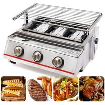 Small Gas Barbecue Grill,Stainless Steel Gas BBQ Grill with 3 Burner Switches and Lift Rack,Portable Propane Gas Grill Camp BBQ Grill for Backyard Garden Patio Balcony Outdoor (18.5x16.5x7.7inch)