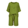 thumbnail image 4 of 2 Piece Short Sets For Women,Linen Short Sets For Women Short Sleeve Top Shorts 2 Piece Summer Beach Vacation Outfits Lounge Tracksuits Green 2XL, 4 of 4