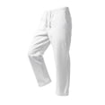 thumbnail image 4 of JUUYY Men's Linen Capri Pants Beach Drawstring Elastic Waist Loose Cropped Pants Casual Lightweight Vacation Summer Yoga 3/4 Trousers White S, 4 of 6