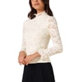 thumbnail image 4 of INSPIRE CHIC Blusa Floral de Manga Larga con Cuello Volante de Encaje Básica para Mujeres Otoño Invierno 2025 S Beige, 4 of 6