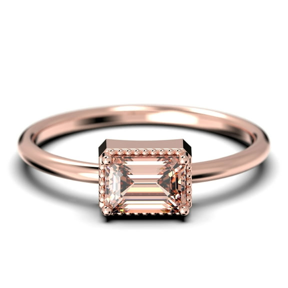 Minimalist 1.00 Carat Emerald Cut Morganite And Diamond Moissanite Engagement Ring, Wedding Ring in 10k Solid Rose Gold, Gift For Her, Promise Ring, Anniversary Ring