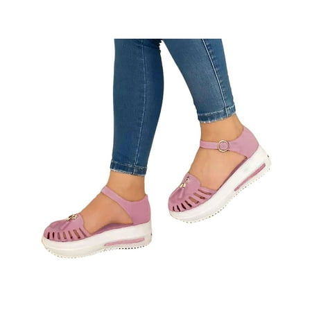 

Woobling Womens Platform Sandals Wedge Ankle Strap Closed Toe Shoes Size 4.5-11.5