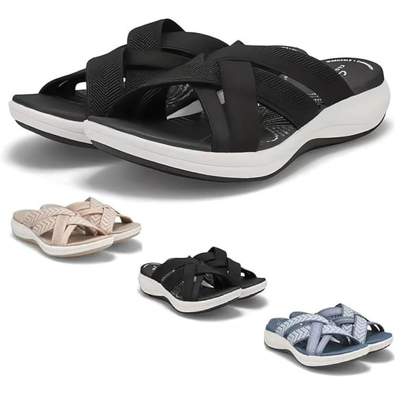 Sandals for Women, foot arch pad Walking Slides with Soft Cushion, Wide Width Comfortable Slippers