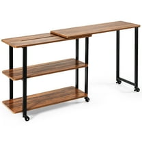 Patiojoy Sofa Side Table w/Storage Shelves Mobile End Table Rolling Couch Table Desk for Living Room Bedroom