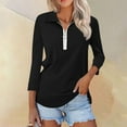 thumbnail image 2 of Half Zip Pullover Blouse Womens Solid Color 3/4 Length Sleeve Shirt V-Neck Loose Fit Casual Tunic Tops Summer Clothes for Women (Black 3XL), 2 of 6