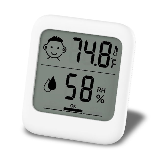 1PCS Digital Thermometer Hygrometer with Comfort Face Display, Multi - Mount (Stand, Magnet, Hanging), Simple Design for Infectious Disease Prevention, Heat Stroke Avoidance – No Clock Function