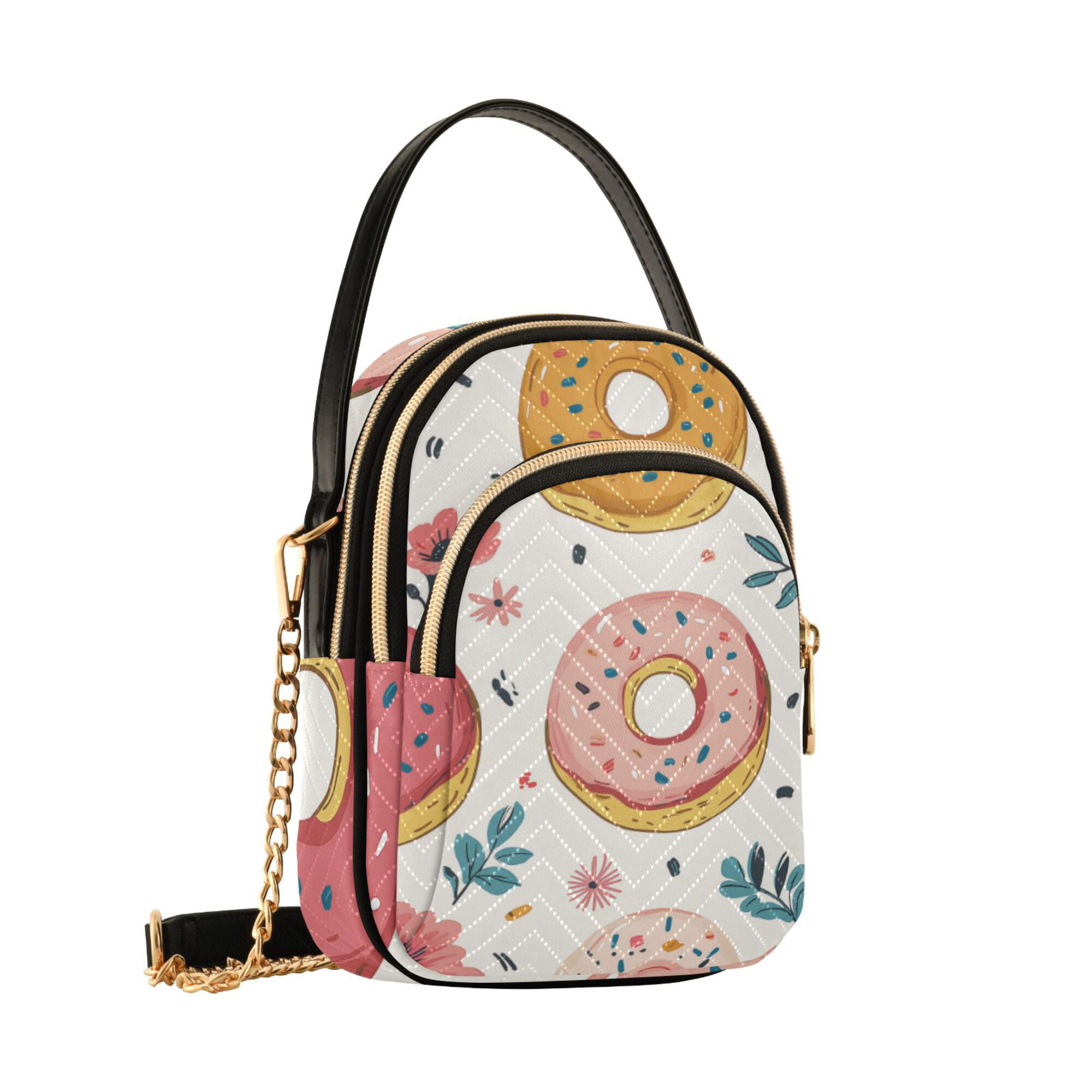 FORMRS Crossbody Bag for Women Quilted Travel Shoulder Cell Phone Purse with Chain Strap Handbag, Pink Donut