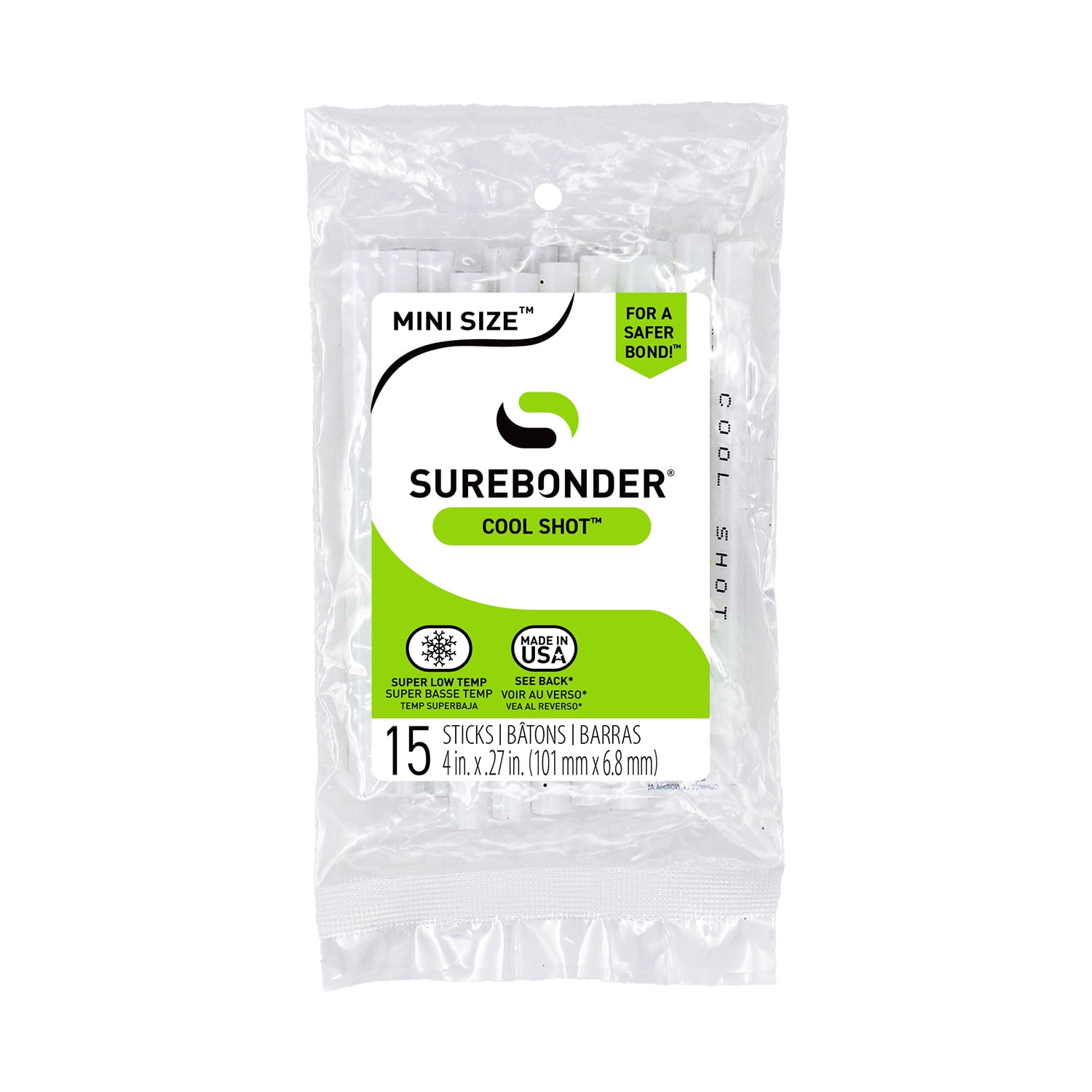 (2 pack) Surebonder Cool Shot Ultra Low-Temp 4-Inch Mini Hot Glue Sticks for Delicate Materials, Foam, Fabric, Balloons - Use with Cool Shot Glue Gun - 15 Pack