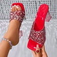 thumbnail image 5 of SCHUHLAND Women's Gold Glitter Crystal Heel Sandals, 7.5cm Square High Heel Square Toe Slides, Sexy Transparent PVC Gladiator Mules, Size 35-43, 5 of 21