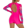 thumbnail image 5 of IBTOM CASTLE Women's One Piece Rash Guard Swimsuit UV Protection Floral Printed Surfing Zipper Swimwear Bathing Suit Beachwear XL Pink Backless, 5 of 6